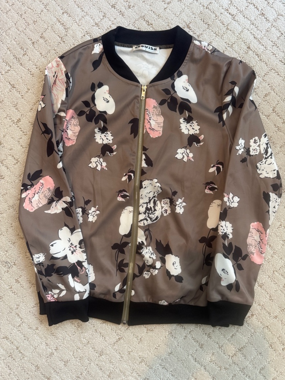 Floral Bomber Jacket in Taupe and Pink